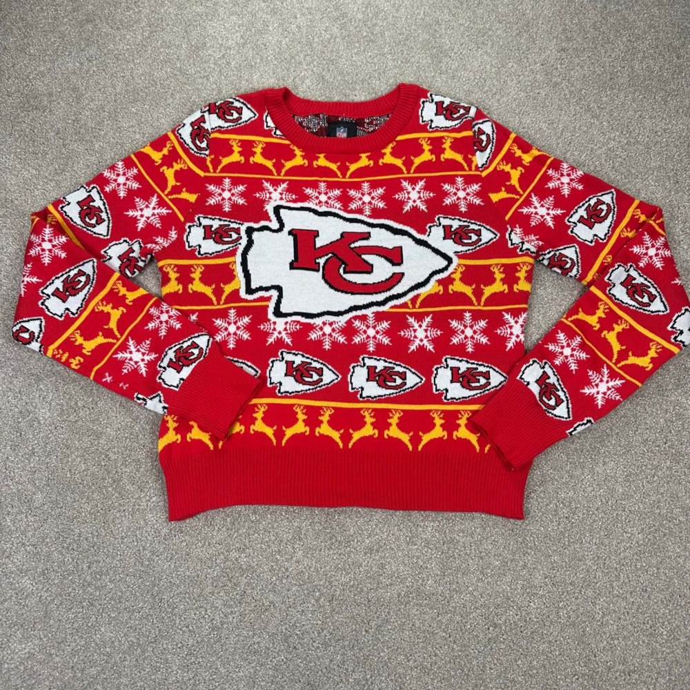 NFL Team Apparel Kids L Sweater Red Kansas City Chiefs Ugly Christmas Holiday